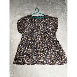 Lil Women's Top Size 10 Floral Print Short Sleeve 100% Silk Bloomcore